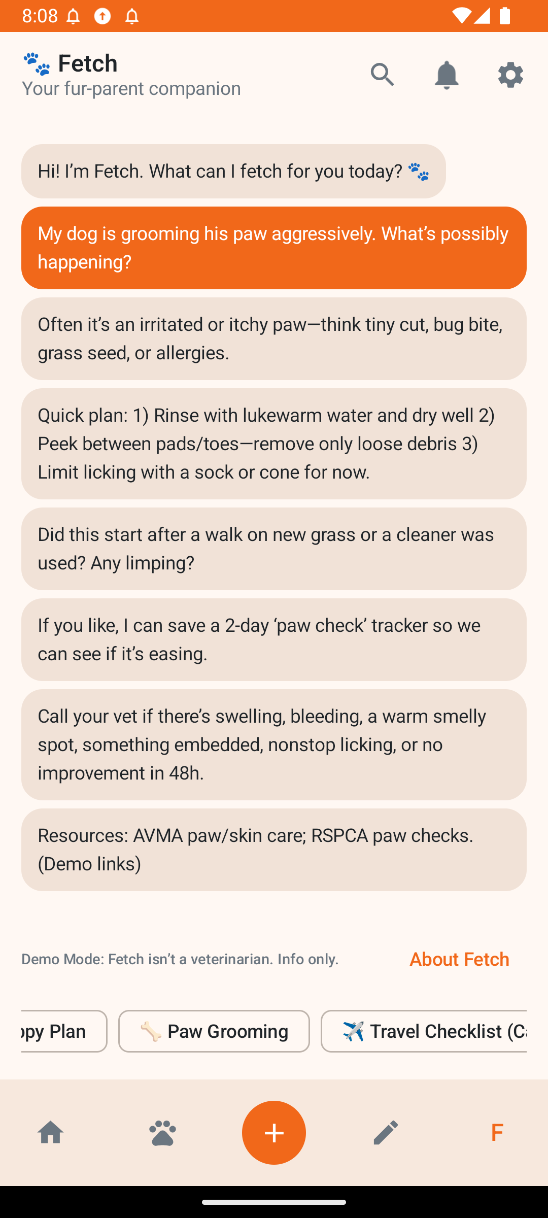 Pawstify demo interface showcasing pet health management features and user experience